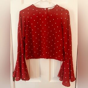 FOREVER 21 Women’s Red Polka Dot Bell Sleeve Top With Back Closure. Size: Small.